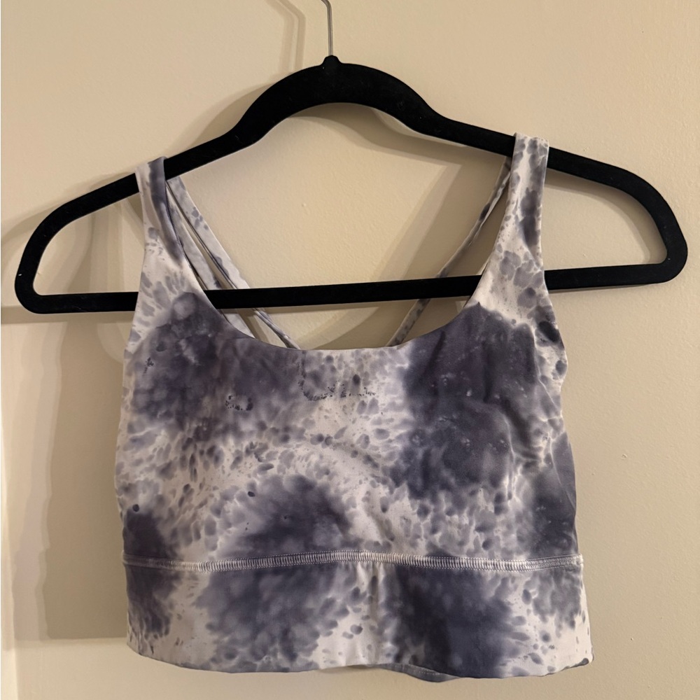 Lululemon Energy Bra Longline-White with blue/grey tie dye
